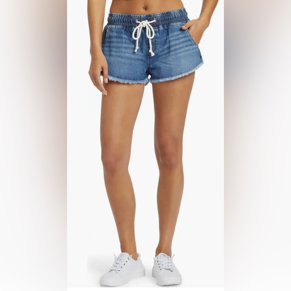 Roxy Scenic Route Frayed Drawstring Denim Shorts size M